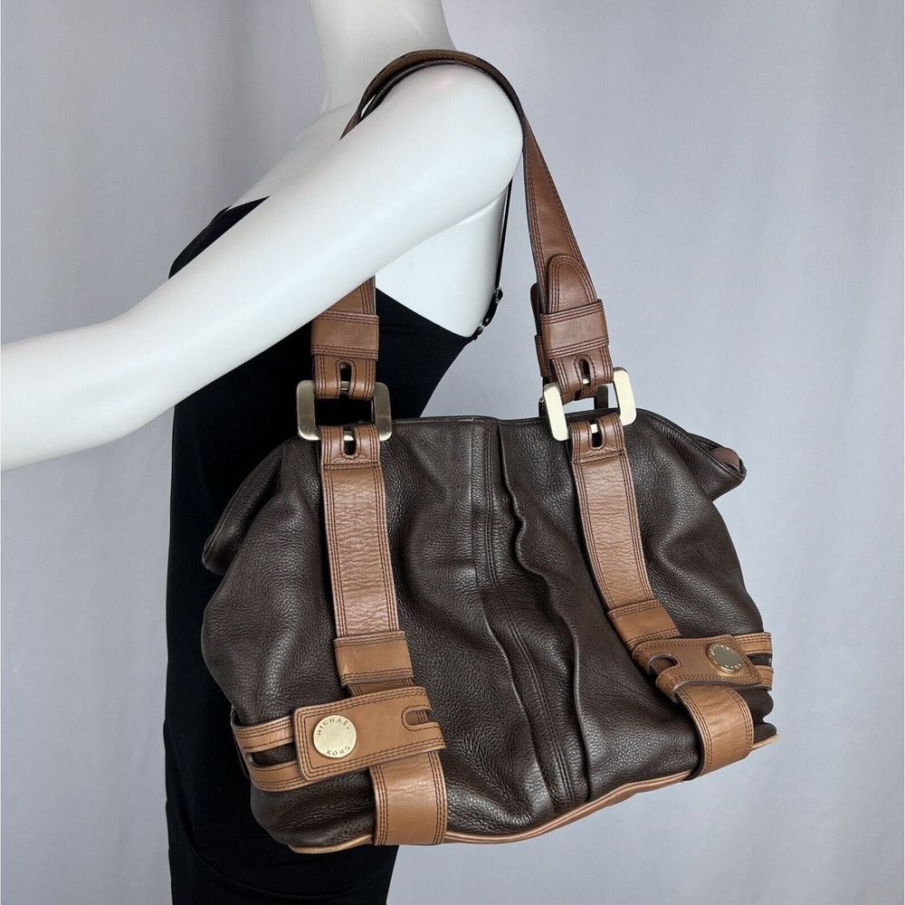 Michael by Michael Kors Brown Pebbled Leather Gold Tone Shoulder Bag Large Purse